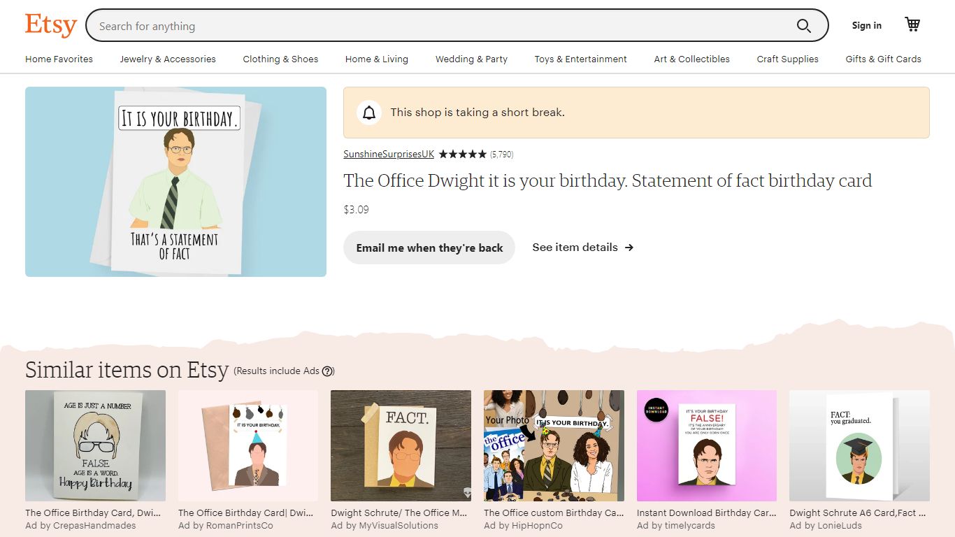 The Office Dwight it is your birthday. Statement of fact birthday card
