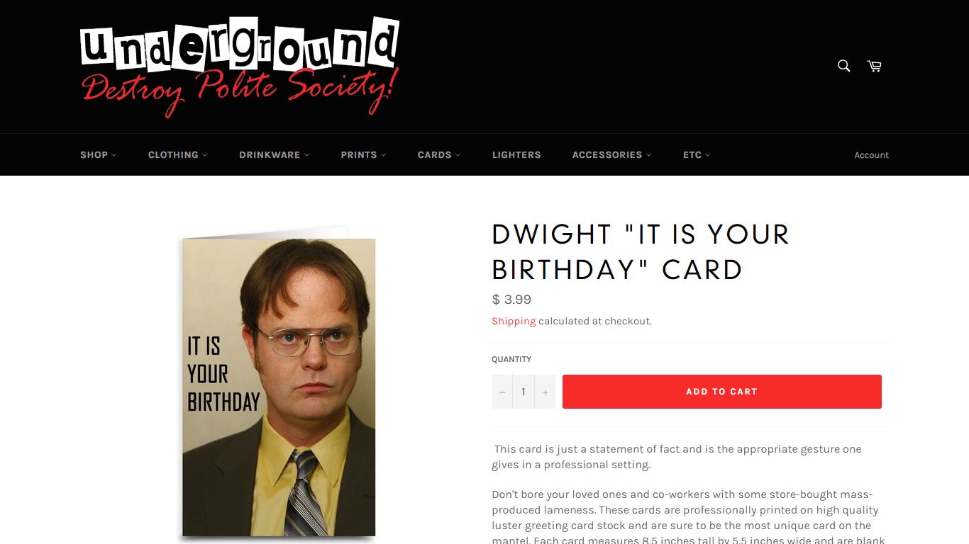 Dwight "It is Your Birthday" Card - The Original Underground